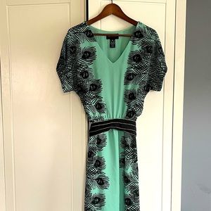 COREY LYNN CALTER HTF Green Peacock Feathers Maxi Dress M Medium *FLAWED*
